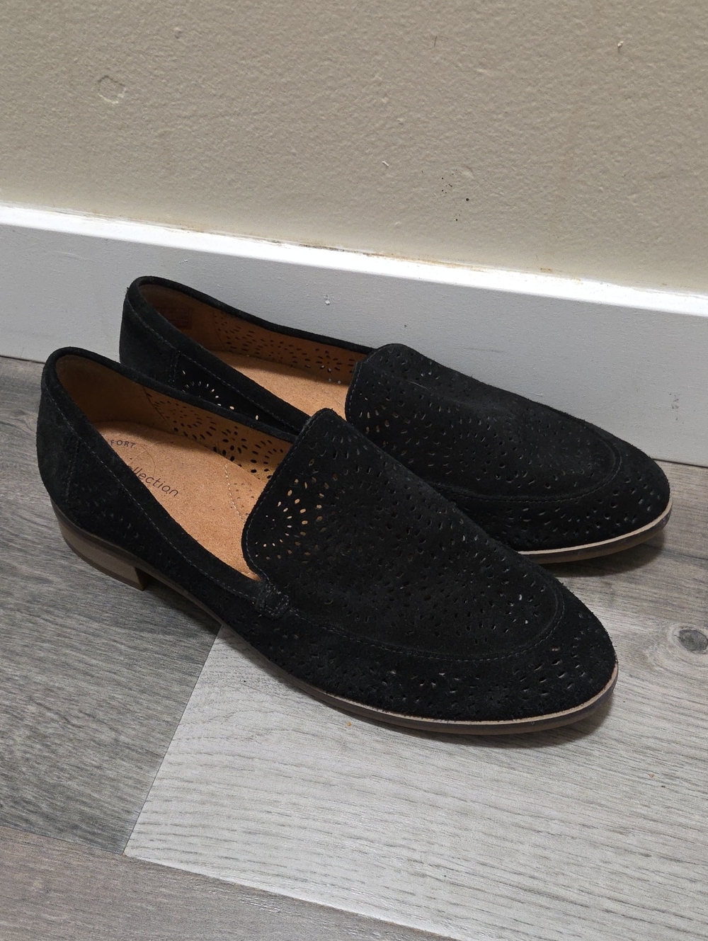 Clarks Black Suede Perforated Slip-On Loafers